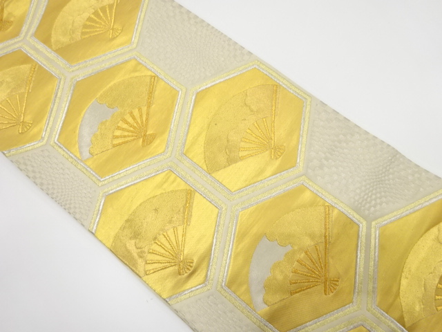 アンティーク　亀甲に扇模様織り出し袋帯（着用可）